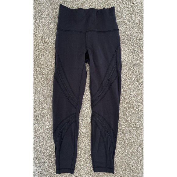 Lululemon Athletica Mesh Cut Leggings Details Woman’s Size 6 Black Logo B2 - Picture 1 of 6